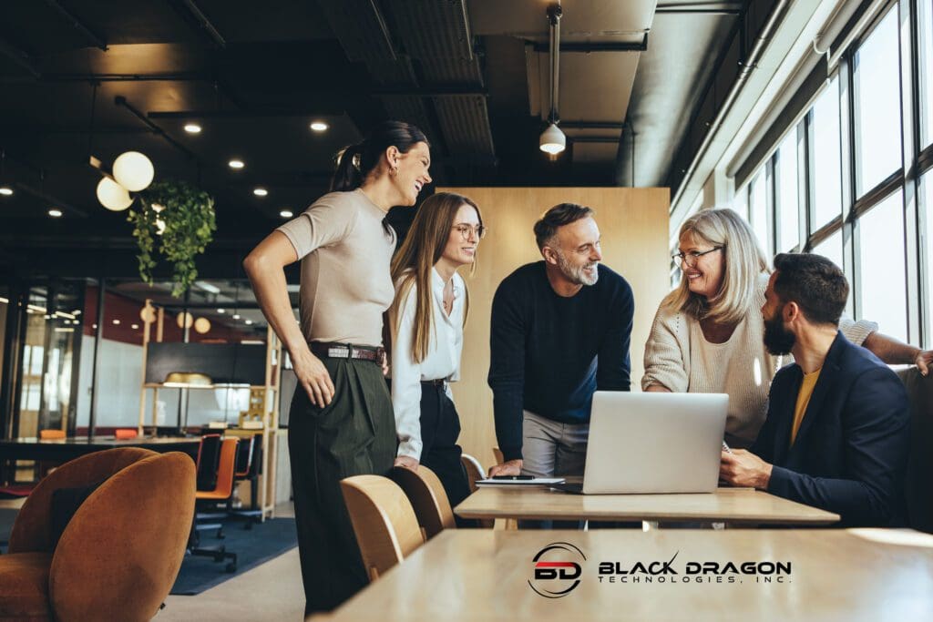 Black Dragon business meeting with five people in office